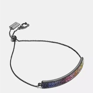 Coach Gun Metal Pave Slider Bracelet with Multicolor Sparkle